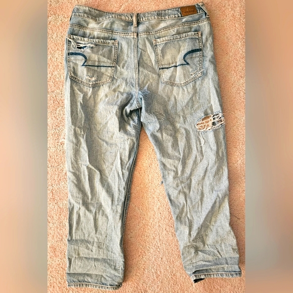 American Eagle Distressed Lightwash Jeans | Large Leg Holes - Picture 2 of 9